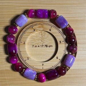 Pink Dragon Vein Agate and Pink Tigers Eye Beaded Bracelet